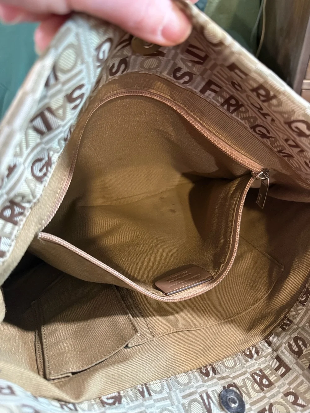 Salvatore Ferragamo Beige & Brown Logo Jacquard Shoulder Bag with Braided Strap